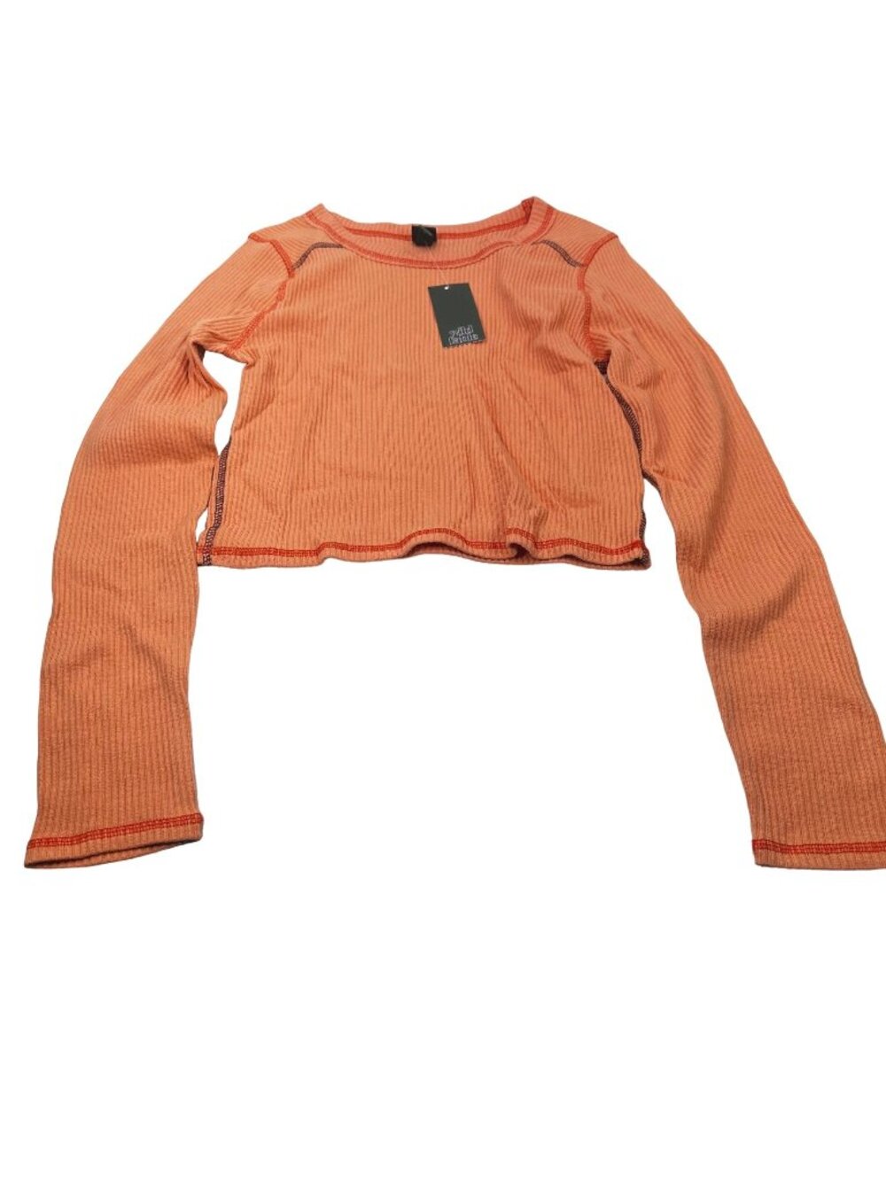 Wild Fable Women's Size Med Long Sleeve Slim Fit Baby Ribbed Tee Shirt Peach New